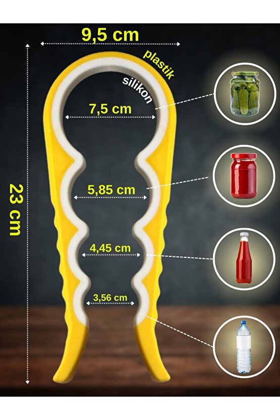 Konserve Kavanoz Şişe Açacağı Kavanoz Kapağı Açma Aparatı 4Boy, soslar ve plastik şişeler için açıcı