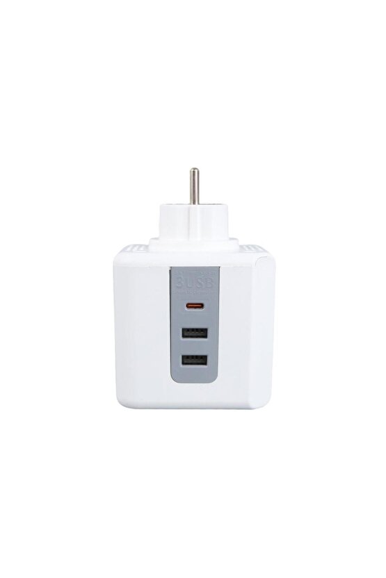 3 Soketli 2 USB + TYPE-C Çocuk ve Dijital Termal Korumalı Priz KPF45-1M