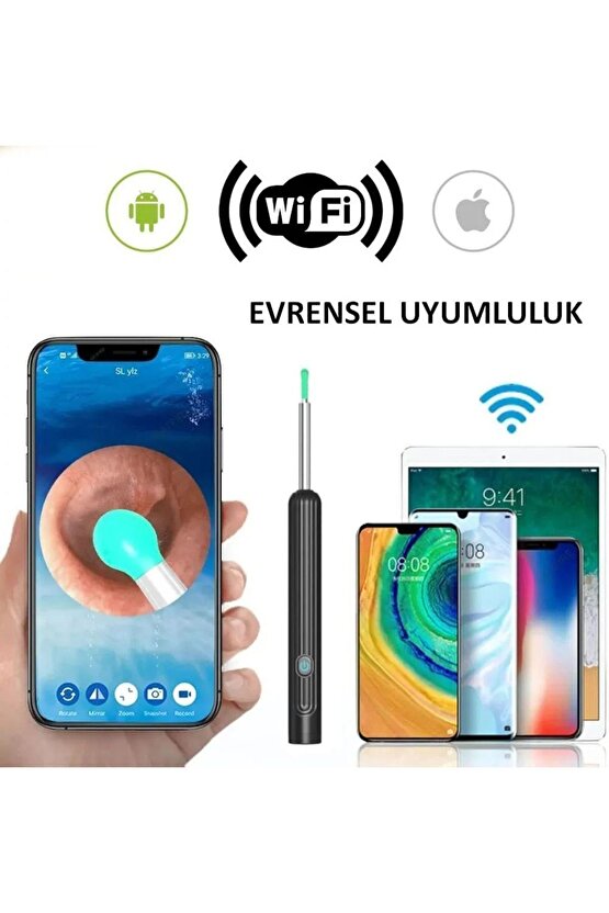 Kablosuz Hd Kameralı Kulak Temizleme Seti 360° açı 1296P Wifi Bağlantılı IOS ve Android Uyumlu