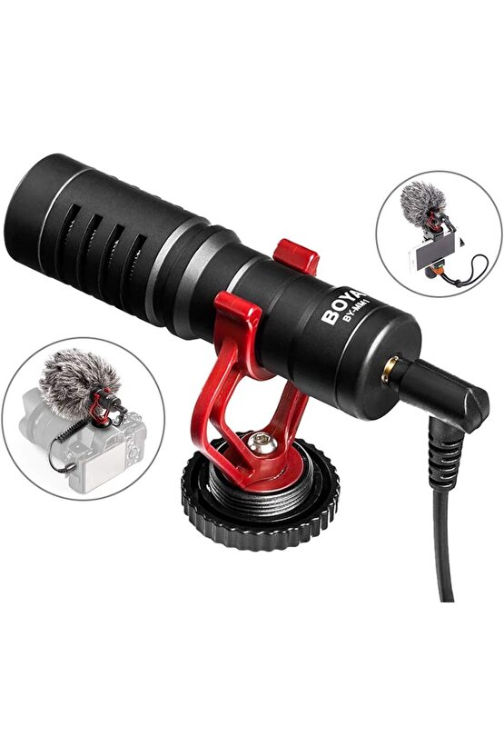 BY-MM1 Pilsiz Kamera Üstü Çift Mikrofon, iPhone, Android, DSLR Kamera Uyumlu yni tsrm718675