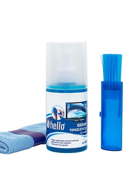 HELLO HL-14408 SPREY + FİBER BEZ + FIRÇA 200ML LCD EKRAN TEMİZLEME SETİ (4887)