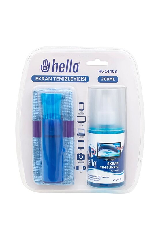 HELLO HL-14408 SPREY + FİBER BEZ + FIRÇA 200ML LCD EKRAN TEMİZLEME SETİ (4887)