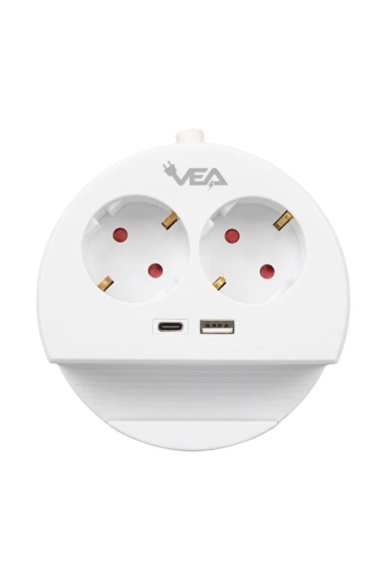 2li Usb Type-c Girişli Telefon Standlı 1.5 Metre Grup Priz Ve- G1102c (K95)
