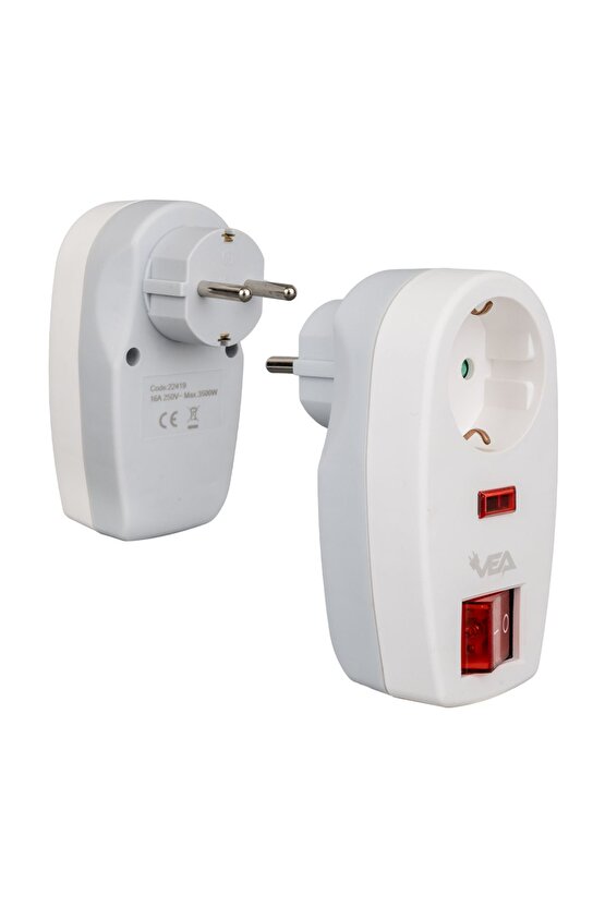 16 AMPER - 3500 WATT LED GÖSTERGELİ ANAHTARLI TEKLİ AKIM KORUMALI PRİZ