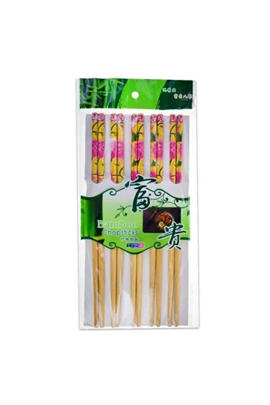 Dmr-2241 Bamboo Chopstick 5 Li Desenli Yıkanabilir Çubuk Suşi Ramen Noodle Yeme Çubuğu