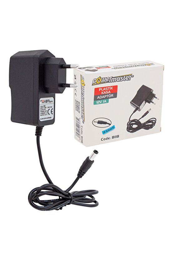 PM-8118 12 VOLT - 1 AMPER 5.5*2.5 UÇLU PLASTİK KASA PRİZ TİPİ ADAPTÖR
