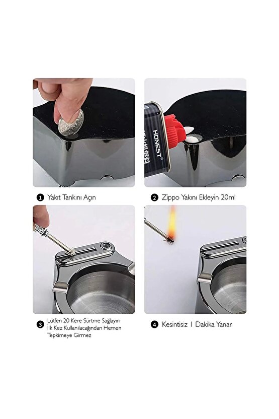 WİNTA- Metal Çakmaklı Küllük Zippo Yakıt İle Çalışır