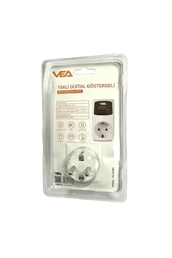 Ve-22393 16a 3520w Tekli Dijital Göstergeli Akım Korumalı Priz