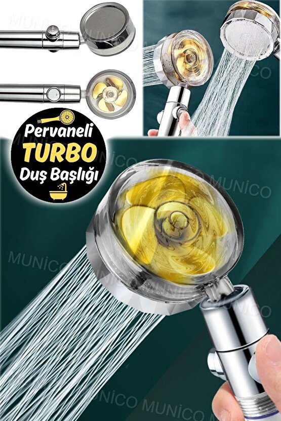 Turbo Pervaneli ve Filtreli Su Tasarruflu 360 Derece Dönebilen Tazyikli Duş Başlığı Bataryası