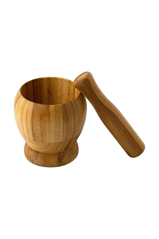 Doğal Bambu Ahşap Sarımsak Ezeceği Havan Orta Boy Bambu Ahşap Sarımsak Ezeceği