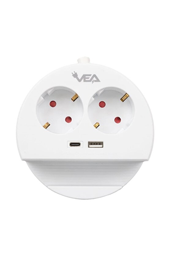 VE-G1102C 2li USB+ Type-C Girişli Anahtarlı Grup Priz