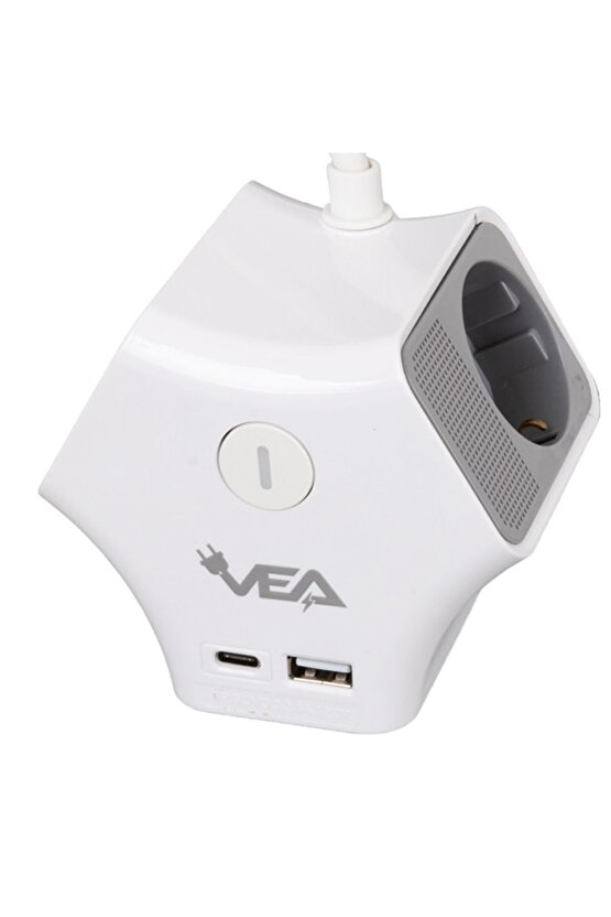 Art002 K01 Vea Ve-G903Yc 3Lü Usb+ Type-C Girişli Anahtarlı 1.5 Metre Grup Priz Bernami Yeni