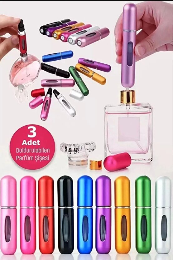3’lü Doldurulabilir Parfüm Şişesi – 5 ml | Renk Seçimiyle Kendi Tarzını Yarat