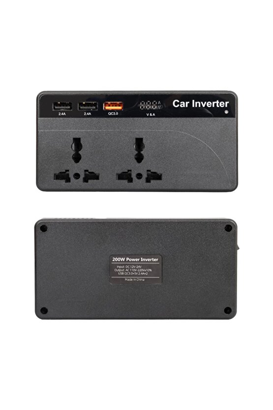 Cz0112v-24v 12-24 Volt 200 Watt 3 Usb Girişli Araç Power Inverter ( Lisinya ) alithestereo