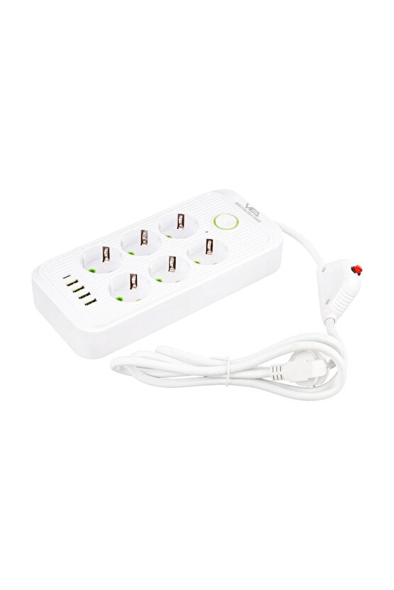 Beyaz Renkli Termal .ocuk Korumalı TYPE-C + USB Girişli 1.5 Metre Kablolu Çoklu Priz