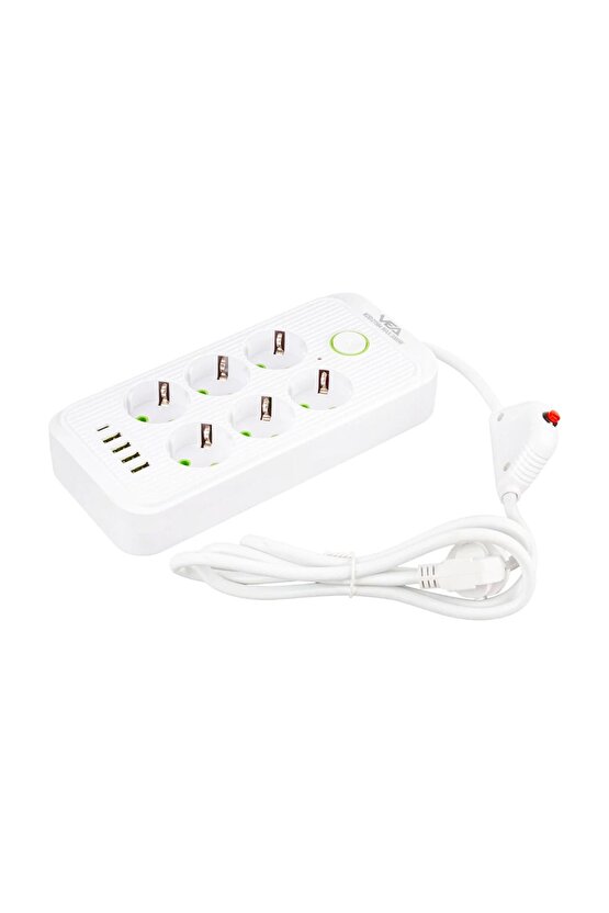 Çocuk Korumalı Beyaz 6 Lı 1.5 Metre Kablolu 4 USB + TYPE-C Çıkışlı Gurup Piriz AXE22-L53X