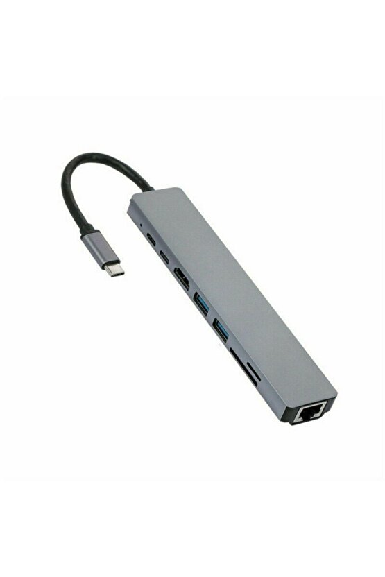 htc Type C To Hdmi Usb 3.0 Sd Microsd 8in1 Kart Rj45 Ethernet Çevirici Dönüştürücü Adaptör