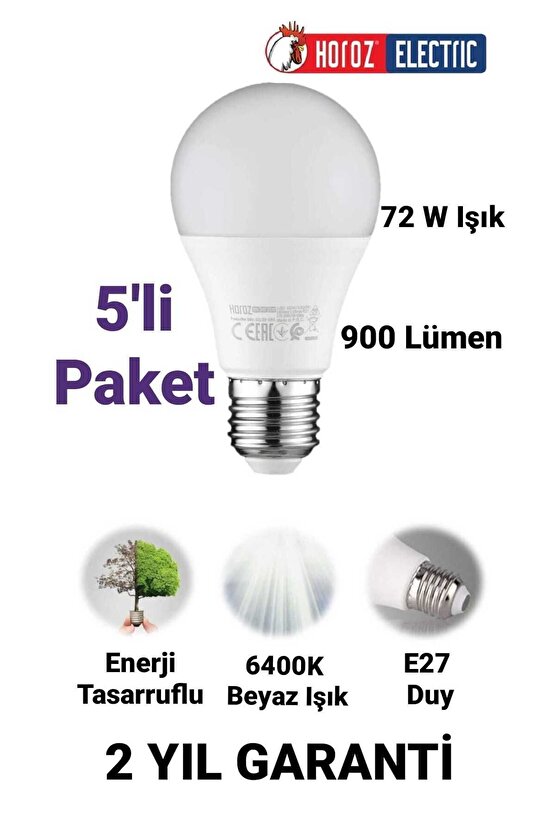 9w Led Ampul Beyaz Işık E27 Duy 900 Lümen Led Lamba