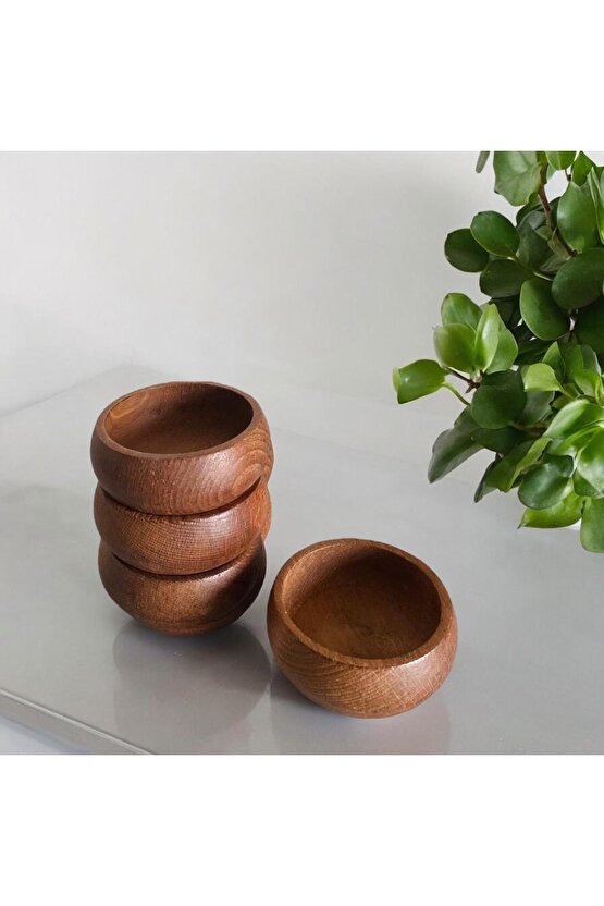 4 LÜ PAKET Kayın Ahşap Yuvarlak 4 Adet Kase Çerezlik 9 Cm Çap Koyu Renk