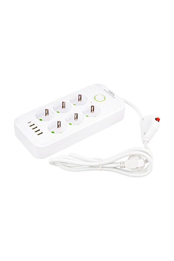 Beyaz Renkli Termal Çocuk Korumalı 4 USB 1 TYPE-C Giriş Priz AXE55-T9F