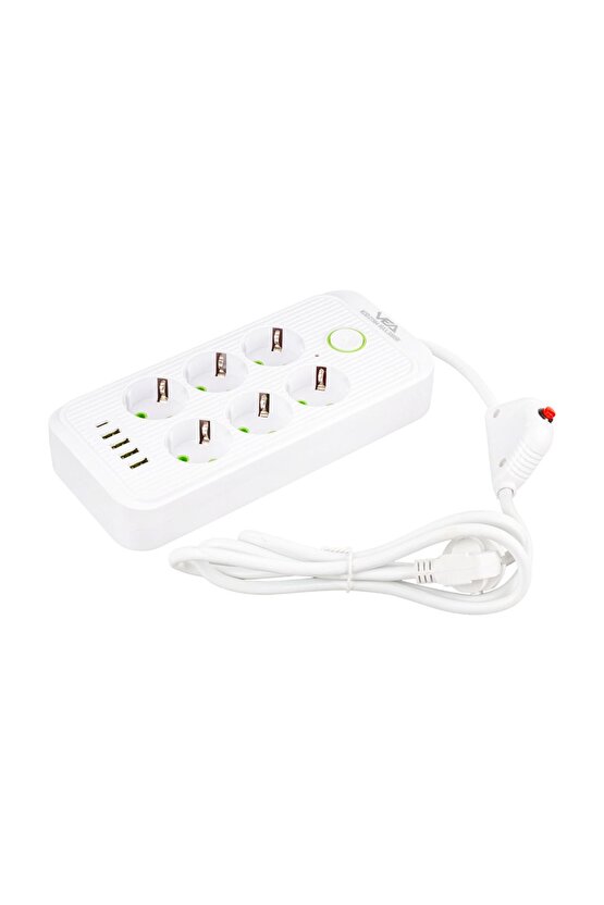 6 Topraklı Priz 4 USB + 1 TYPE-C Girişli Akım Korumalı 1.5 Metre Çocuk Koruma Gurup Priz