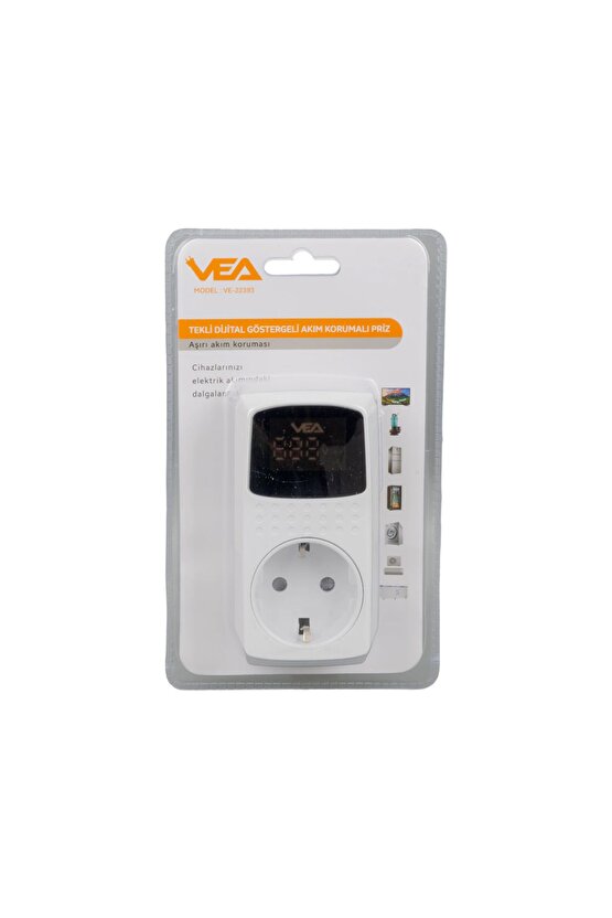 VE-22393 16A 3520W TEKLİ DİJİTAL GÖSTERGELİ AKIM KORUMALI PRİZ