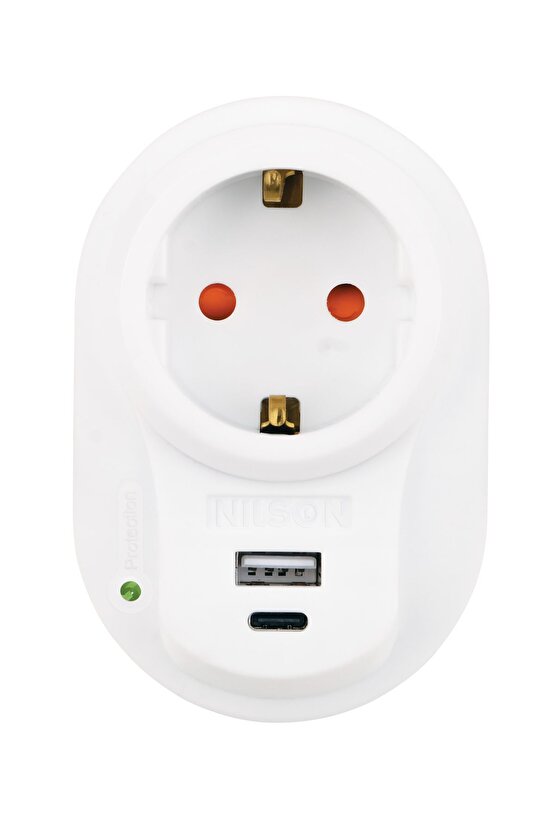 Tekli Akım Korumalı Priz USB + Type C Hızlı Şarj