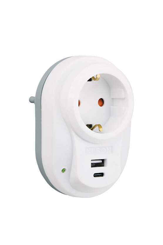 Tekli Akım Korumalı Priz USB + Type C Hızlı Şarj
