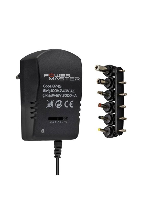 PM-18745 3-12 Volt 3 Amper Çok Uçlu Ayarlı Kademeli Adaptör