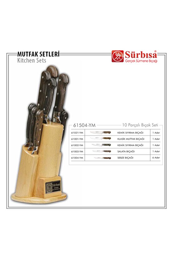 SÜRBİSA 61504-YM-N Naturel Ahşaplı 10 Parçalı Mutfak Seti