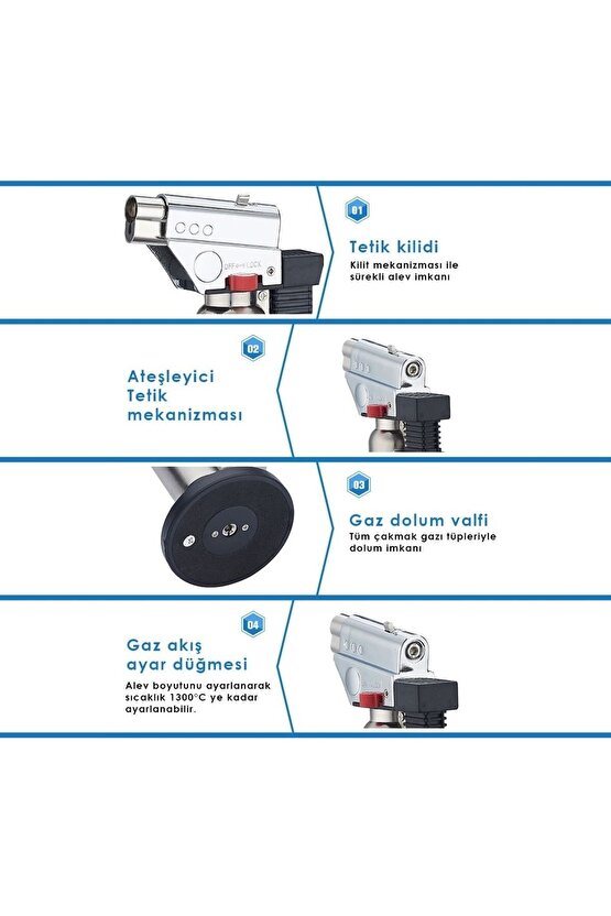 Metal Kaliteli Doldurulabilir Bütan Gaz Torch Pürmüz Mavi Alev Çakmak
