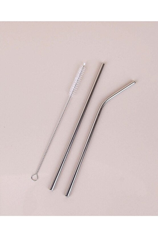 İkili Paslanmaz Çelik Metal Pipet Ve Temizleme Fırçası Seti