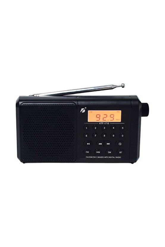 Dijital Ekranlı Saatli Manuel Kanal Arama & Kayıt Özellikli FM Radyo Bluetooth Hoparlör