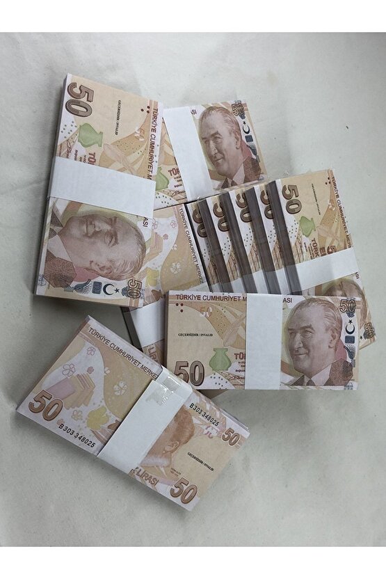 3 Deste Oyuncak Geçersiz Yazılı 50 Türk Lirası Yapay Çakma Para 300 Adet