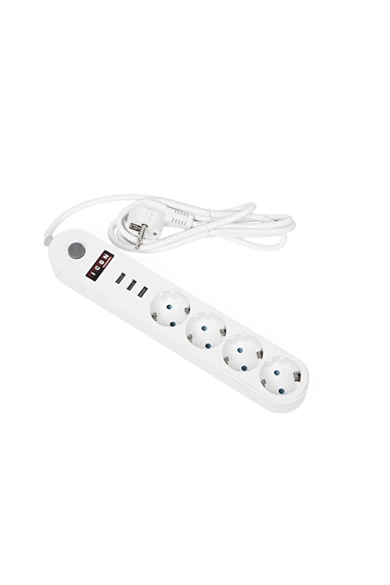Beyaz Renk Çoklu Akıllı Taşınabilir Uzatma Kablolu Usb Port Çıkışlı Priz