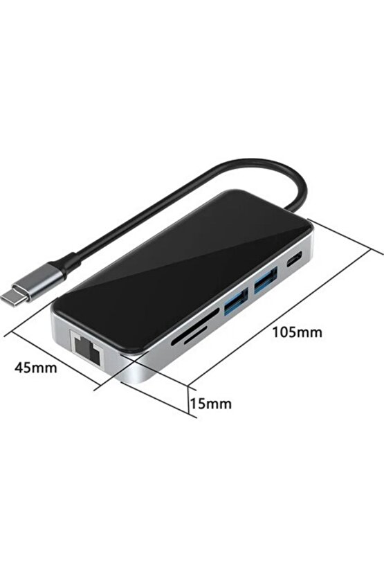 10 In 1 Type C Çevirici Gigabit RJ45 4K HDMI 5* USB 3.0