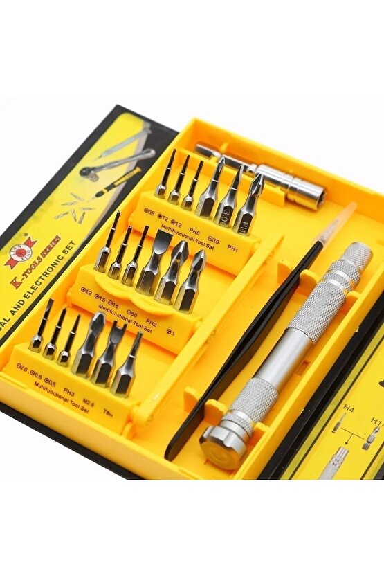 41 Parçalı Özel Sarı Çantasında Modern Mekanik Ve Elektronik Tamirci Tornavida Lokma Takımı