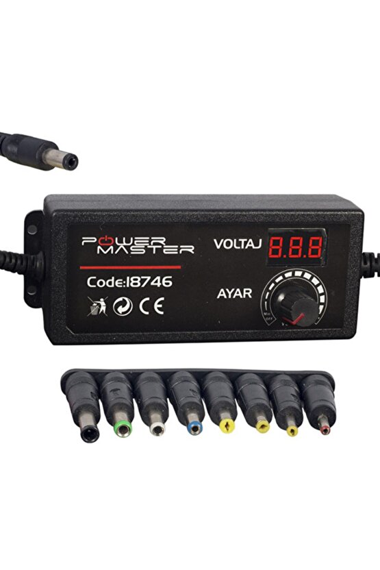 Powermaster 3 Volt - 12 Volt 5 Amper Çok Uçlu Ayarlı Kademeli Adaptör