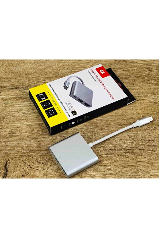 3 In 1 Type-c To Hdmı Usb 3.0 Çevirici Dönüştürücü Adaptör 4k Macbook Thinkpad Yoga Windows 10