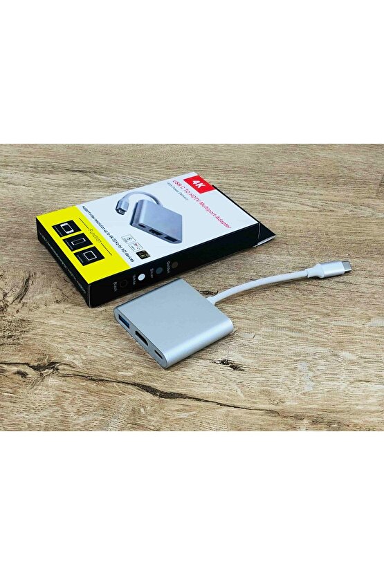 3 In 1 Type-c To Hdmı Usb 3.0 Çevirici Dönüştürücü Adaptör 4k Macbook Thinkpad Yoga Windows 10