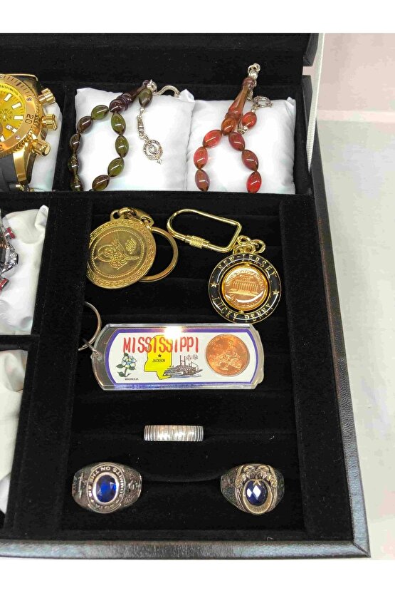 11 Adet Kol Saati Ve Ziynet Eşyası Yüzük Kolye Bileklik Kutusu Dekoratif Cam Kapaklı Kutu