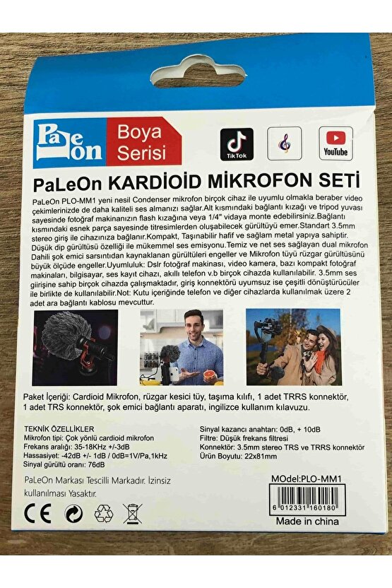 Paleon Kamera Için Consender Mikrofon Çift Kablolu Youtube Tiktok Canlı Yayın Mikrofonu