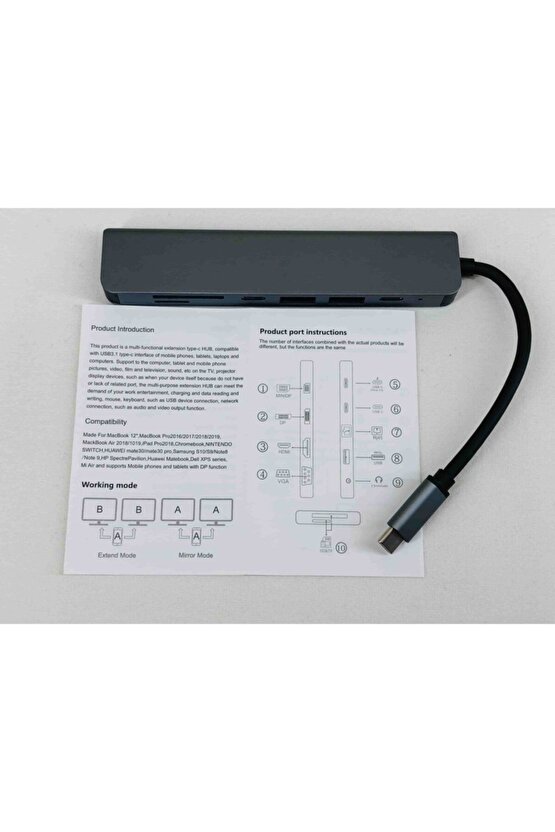 Paslanmaz Metal Kasa 7 In 1 Sd Usb Type-c Hub Hdmı Girişli Macbook Dell Huawei Çevirici Çoklayıcı
