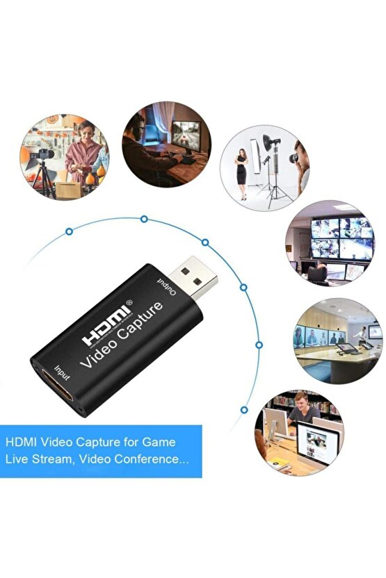 Siyah Metal Kasa Video Capture Usb 2.0 To Hdmi Çevirici Dönüştürücü Hdmı