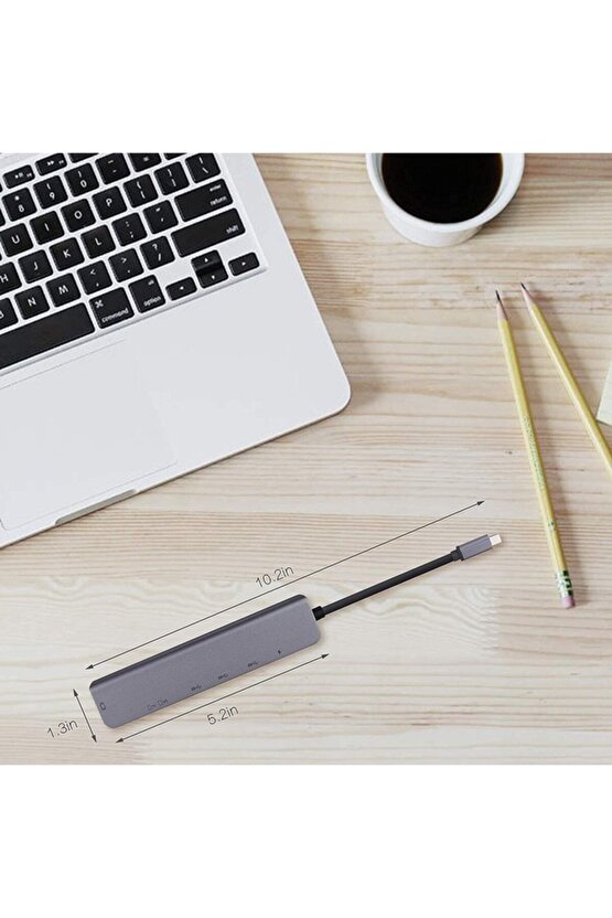 7 + 1 Aleminyum Metal Kasa Sd Tf Usb Type C Hub Hdmı Girişli Google Chrombook Dell Huawei Çevirici