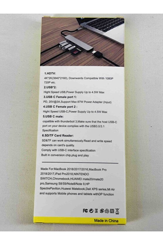 7 + 1 Aleminyum Metal Kasa Sd Tf Usb Type C Hub Hdmı Girişli Google Chrombook Dell Huawei Çevirici