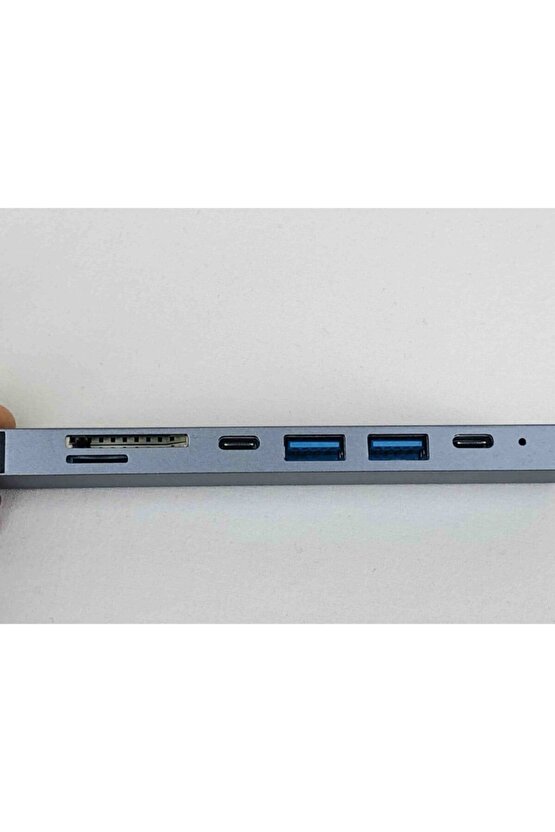 7 + 1 Aleminyum Metal Kasa Sd Tf Usb Type C Hub Hdmı Girişli Google Chrombook Dell Huawei Çevirici