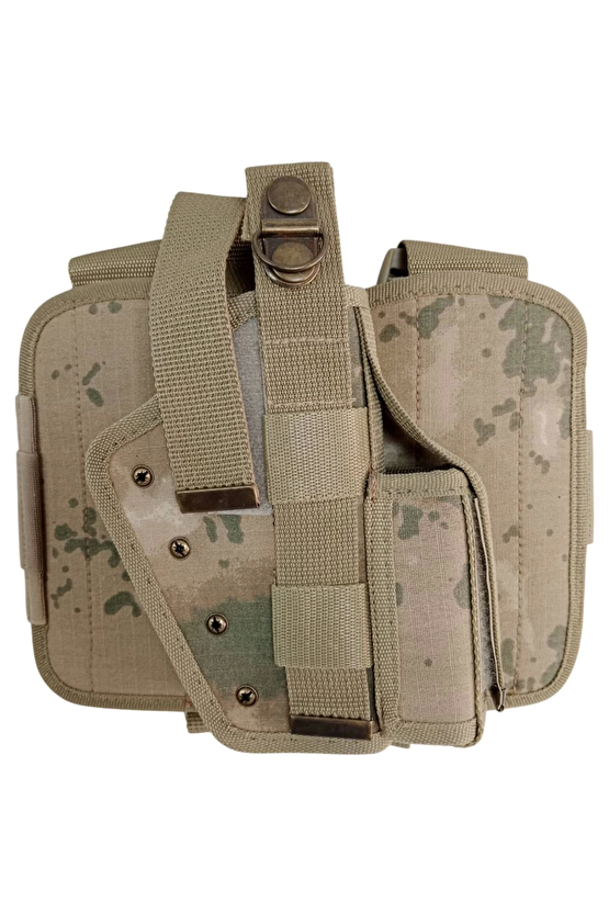 Sag El Jandarma Kamuflaj Renkli Cift Baglantili Airsoft Palaskaya Kemere Gecirmeli İmpertex Bacak Silah Kilifi