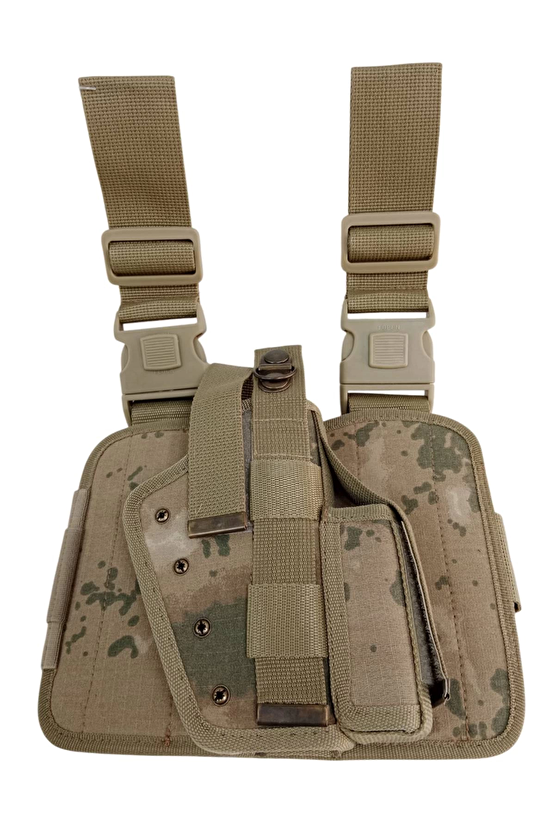 Sag El Jandarma Kamuflaj Renkli Cift Baglantili Airsoft Palaskaya Kemere Gecirmeli İmpertex Bacak Silah Kilifi