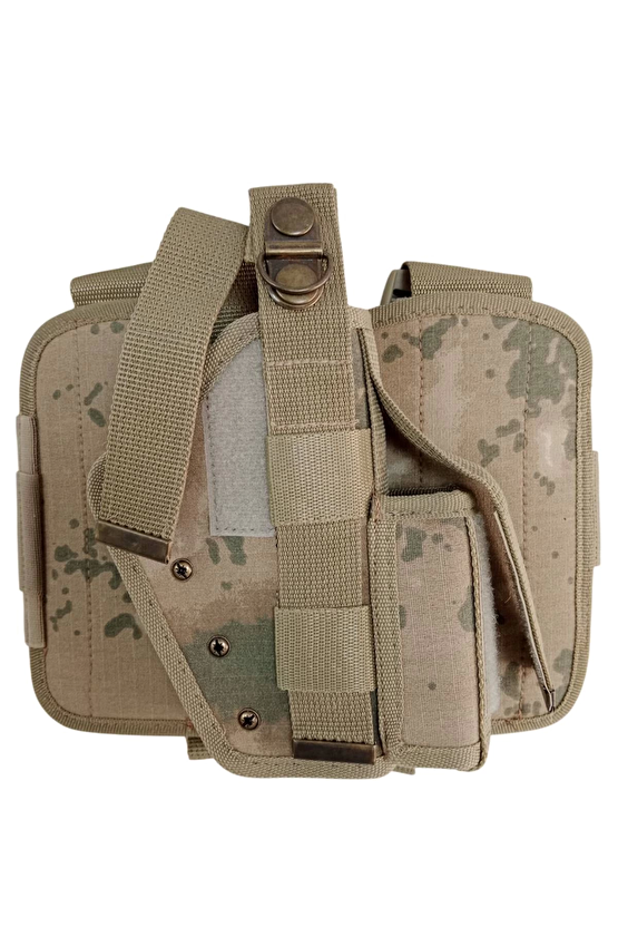 Sag El Jandarma Kamuflaj Renkli Cift Baglantili Airsoft Palaskaya Kemere Gecirmeli İmpertex Bacak Silah Kilifi